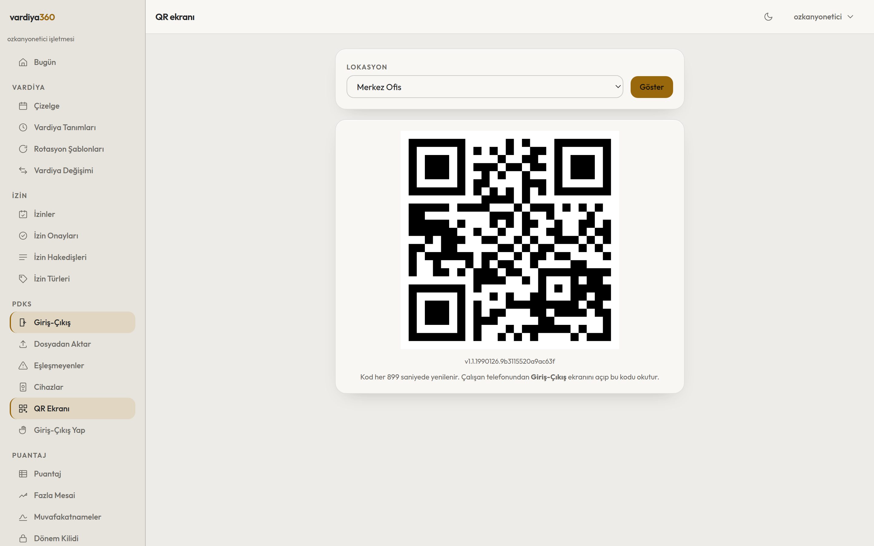 Lokasyon QR ekranı